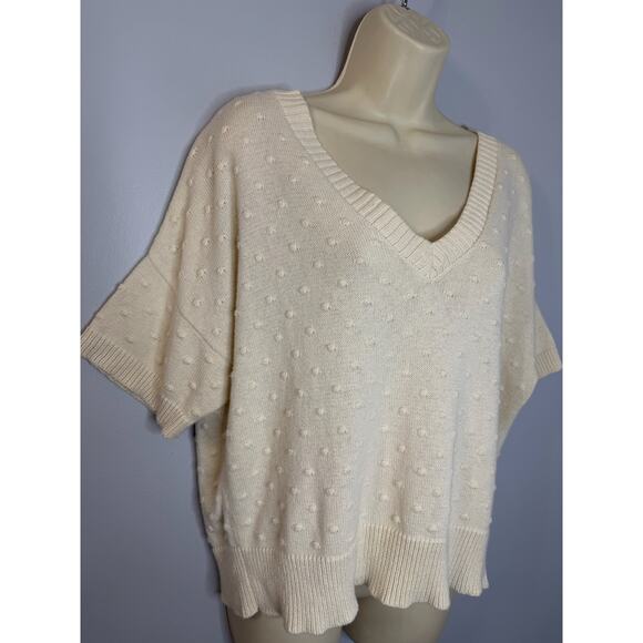 Nation ltd V Neck Short Sleeve Knit Sweater Top Ivory Women's M - Picture 2 of 9